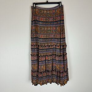 Size L Aztec Hippie Maxi Skirt Slinky Jersey Tiered Grunge Fairy Boho Gyspy Long